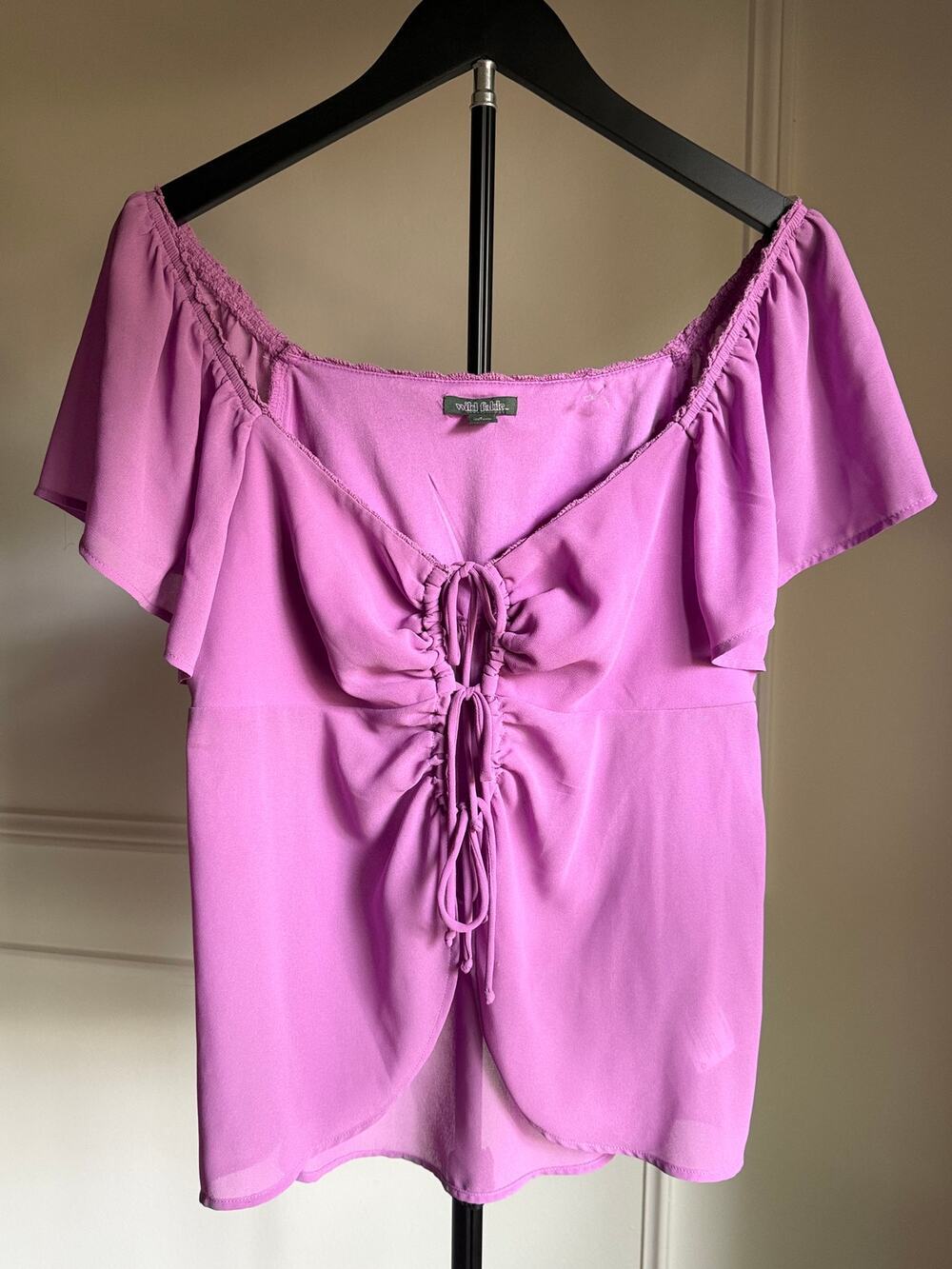 Wild Fable Pink Off Shoulder Ruched Tie Front Top Womens Small Cottagecore